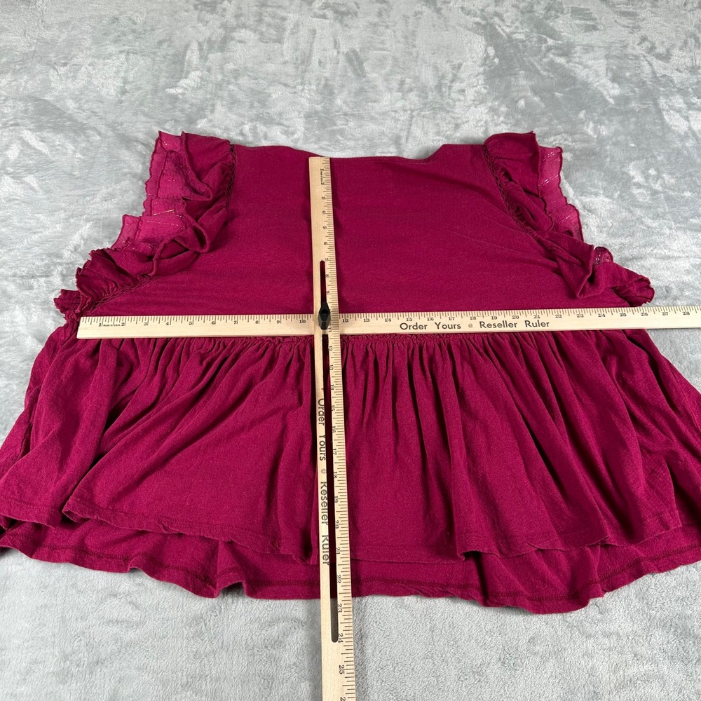 Anthropologie Caroline Ruffled Babydoll Top Women XL‎ Magenta Boho Blouse Peplum - Picture 5 of 5